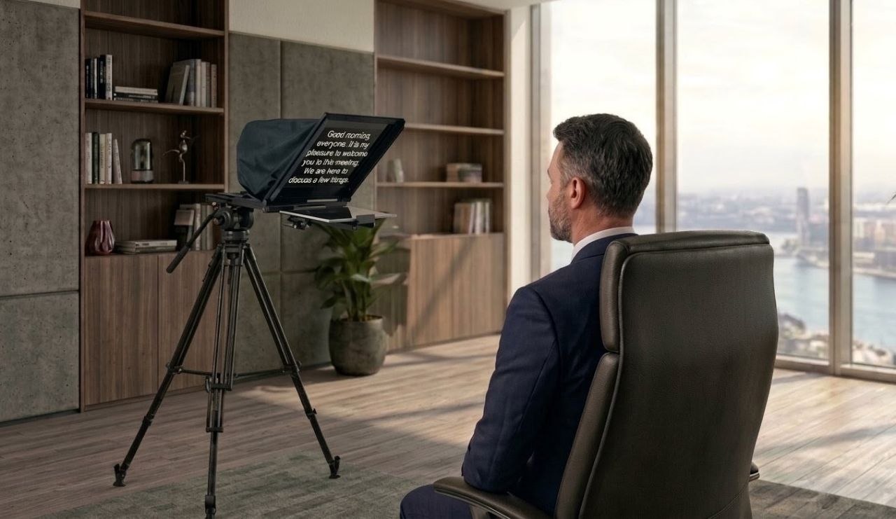Ultralight iPad Teleprompter setup