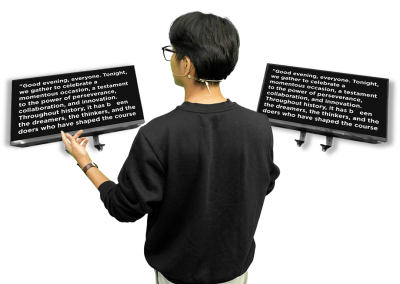 Presenter rehearsing with a Stage TV Teleprompter setup