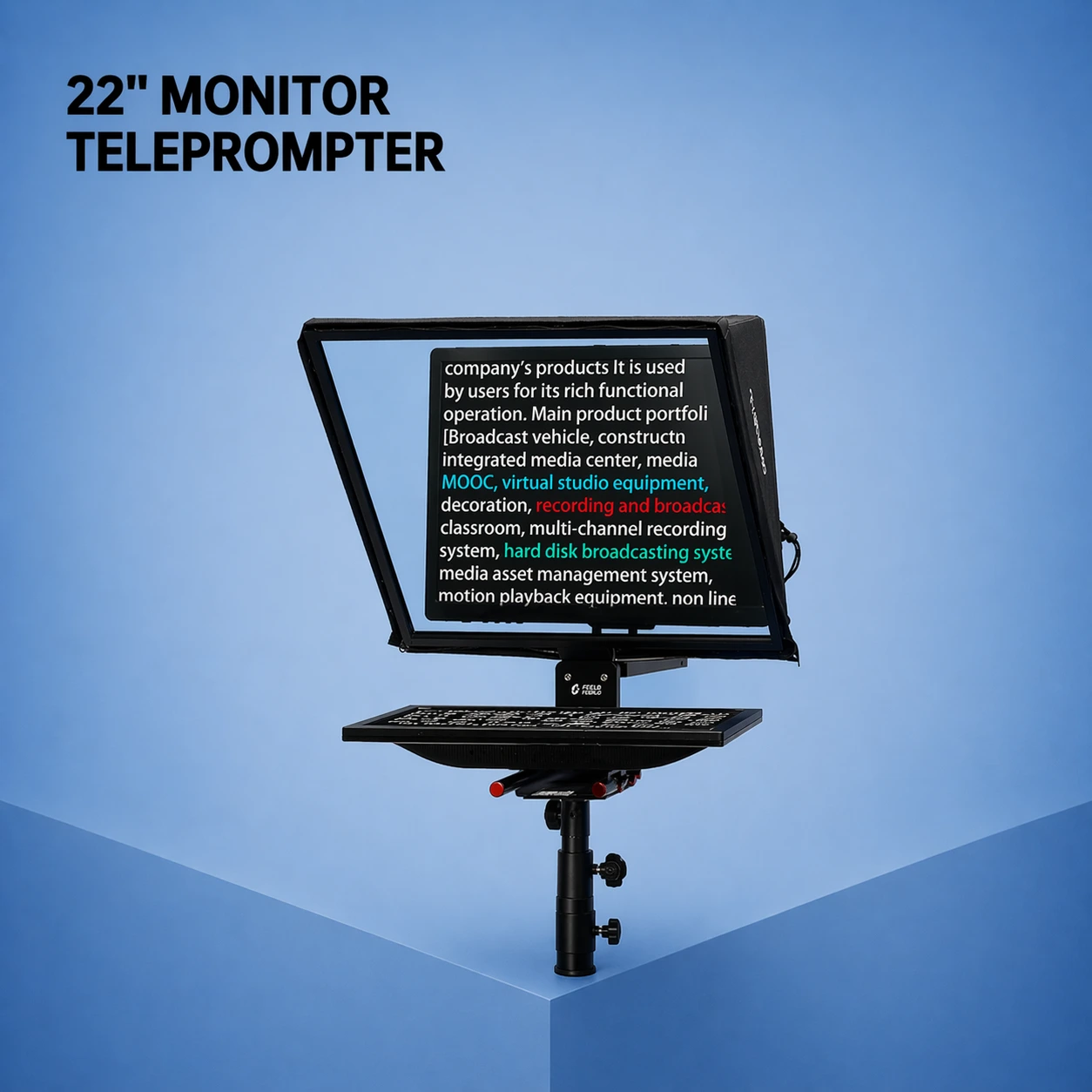 Stage TV Teleprompter screen placed on the floor in front of a stage, showing countdown numbers.