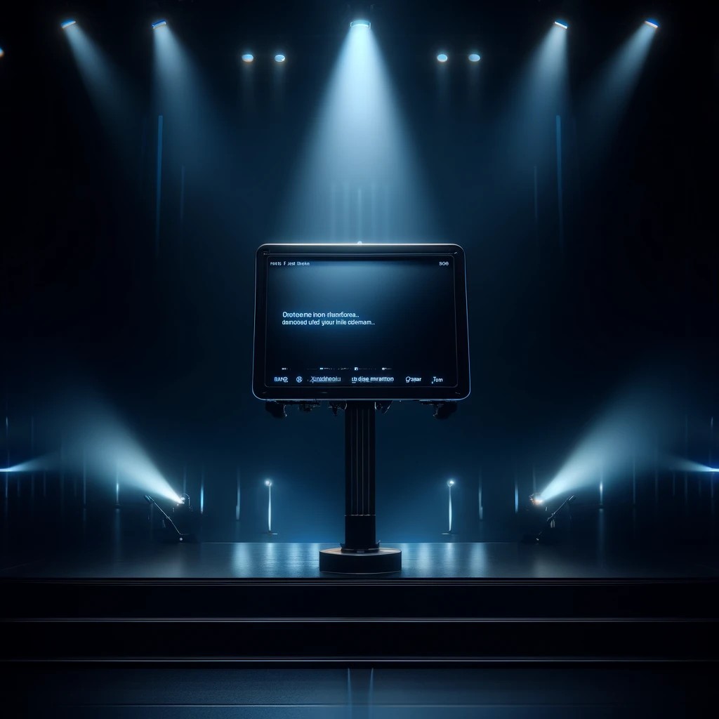 PMX at a podium using transparent teleprompter screens during a formal event.