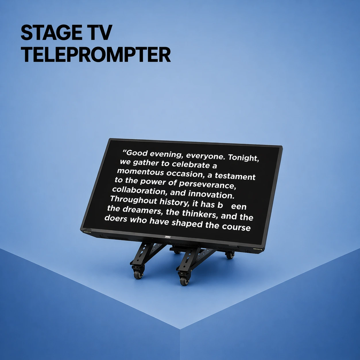 Stage TV Teleprompter screen placed on the floor in front of a stage, showing countdown numbers.